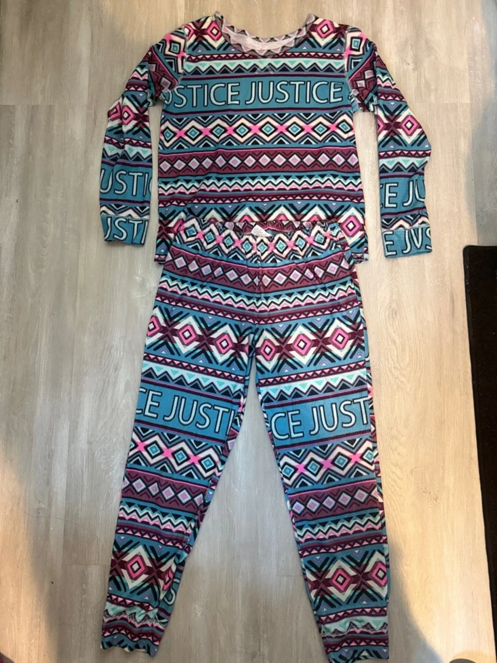 Justice Girls Aztec Lounge Pajama Set - Teal, Pink, Purple